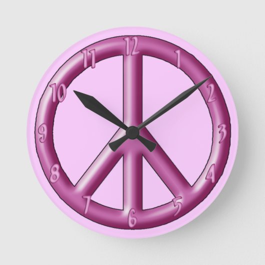 Roze wandklok van het vredesteken. (Voorkant)