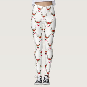 Roze Wangen Gouden Ogen Bloemige Rendieren Kerstfe Leggings