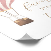Roze Warm-luchtballon Baby shower Favors Sign. Poster (Hoek)