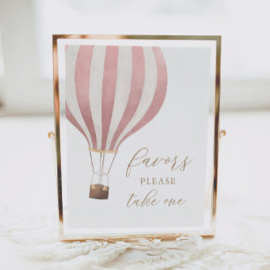 Roze Warm-luchtballon Baby shower Favors Sign. Poster