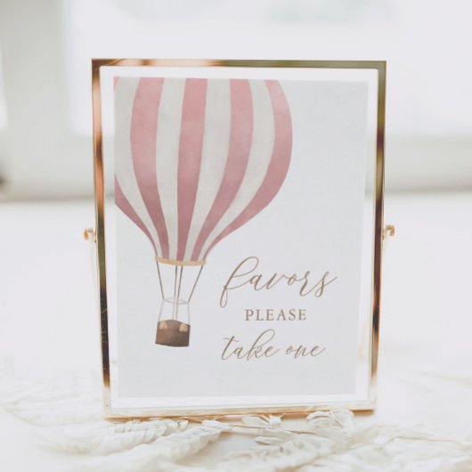 Roze Warm-luchtballon Baby shower Favors Sign. Poster