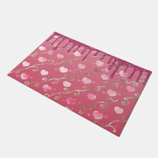 Roze, warm roze,  Romantisch design Deurmat (Schuin)