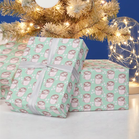 Roze warmcacaoMokken - Mint Green Wrapping Paper Cadeaupapier (Feestdagen)