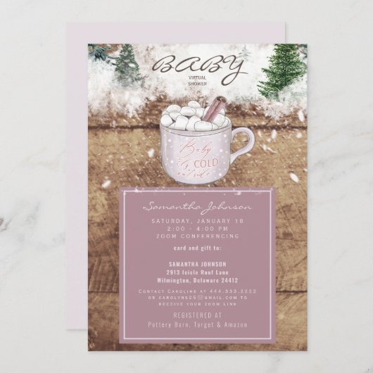 Roze warmchocolade Rustic Baby Het is koude douche Kaart (Voorkant / Achterkant)