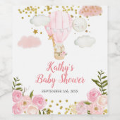 Roze warme luchtballon baby shower bloemen wijn etiket (Enkel label)