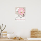 Roze warme luchtballon, Birthday Poster (Keuken)