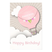 Roze warme luchtballon, Birthday Poster