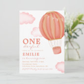 Roze warme luchtballon - Birthday-uitnodigingen Kaart (Staand voorkant)