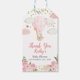 Roze warme luchtballondieren Oerwoud Glitter Cadeaulabel