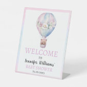 Roze warmeluftballon baby shower welkomstbord reclamebord met voetstuk (Voorkant)