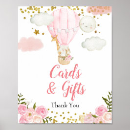 Roze warmloperballondierenkaarten en korven poster