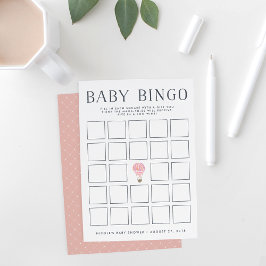Roze warmluchtballon | Baby shower Bingo Game Kaar