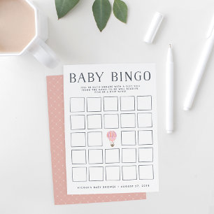 Roze warmluchtballon Baby shower Bingo Game Kaar