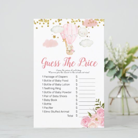 Roze warmluchtballon raden prijs spel (Staand voorkant)