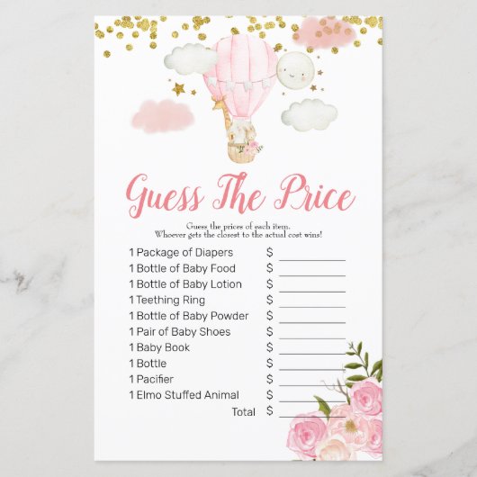 Roze warmluchtballon raden prijs spel (Voorkant)