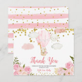 Roze warmluchtballondierentuin Baby shower Bedankkaart (Voorkant / Achterkant)