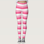 Roze, warmroze en witte strepen leggings (Voorkant)