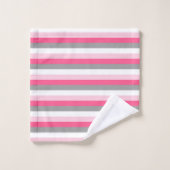 Roze, warmroze, witte en steenkoolgrijze strepen bad handdoek (Wasdoekje)