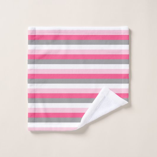 Roze, warmroze, witte en steenkoolgrijze strepen bad handdoek (Wasdoekje)