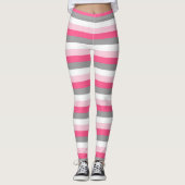 Roze, warmroze, witte en steenkoolgrijze strepen leggings (Voorkant)