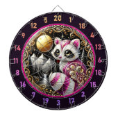 Roze wasbeer gloeit onder gouden maan dartbord (Voorkant)