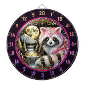 Roze wasbeer schittert onder gouden maan dartbord (Voorkant)