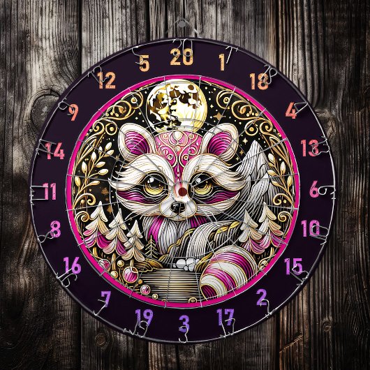 Roze wasbeer staat temidden van gouden sereniteit dartbord