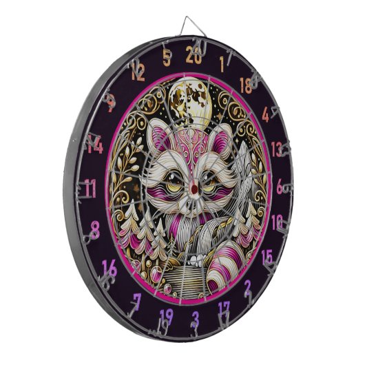 Roze wasbeer staat temidden van gouden sereniteit dartbord (Voorkant Links)