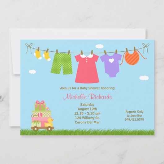 Roze wasgoed Baby shower Uitnodiging (Voorkant)