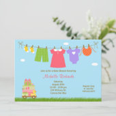 Roze wasgoed Baby shower Uitnodiging (Staand voorkant)