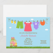 Roze wasgoed Baby shower Uitnodiging (Voorkant / Achterkant)