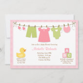 Roze wasgoed Baby shower Uitnodiging (Voorkant)