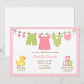 Roze wasgoed Baby shower Uitnodiging (Voorkant / Achterkant)