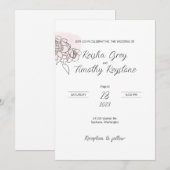 Roze Wash Line Art bruiloft uitnodiging (Voorkant / Achterkant)