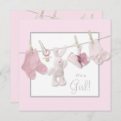 Roze waslijn Baby Girl Douche Uitnodigingen (Voorkant / Achterkant)