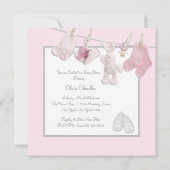 Roze waslijn Baby Girl Douche Uitnodigingen (Achterkant)