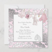 Roze waslijn baby meisje douche kaart (Achterkant)