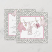 Roze Waslijn Baby Shower Kaart (Voorkant / Achterkant)