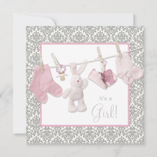 Roze Waslijn Baby Shower Kaart (Voorkant)