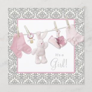 Roze Waslijn Baby Shower Kaart