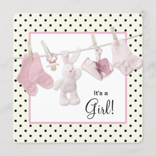Roze waslijn babyshower voor meisje kaart