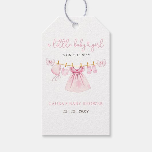 Roze waslijn Coquette Bow Girl Baby shower Cadeaulabel (Voorkant)