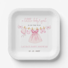 Roze waslijn Coquette Bow Girl Baby shower Papieren Bordje