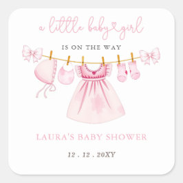 Roze waslijn Coquette Bow Girl Baby shower Vierkante Sticker
