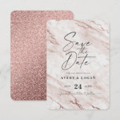 Roze wasroze roze marmer met Roos Gold Foil - Gege Save The Date (Voorkant / Achterkant)