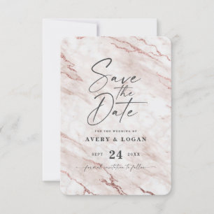 Roze wasroze roze marmer met Roos Gold Foil - Gege Save The Date