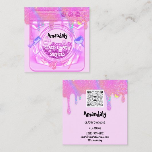 Roze waswasmachine QR-code Vierkante Visitekaartje (Voorkant / Achterkant)