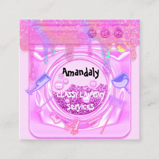 Roze waswasmachine QR-code Vierkante Visitekaartje (Voorkant)