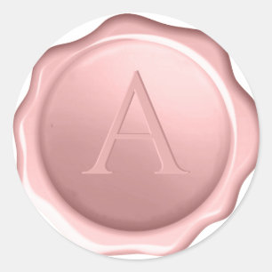 Roze waszegel monogram stoffige roos initiaal geëm ronde sticker
