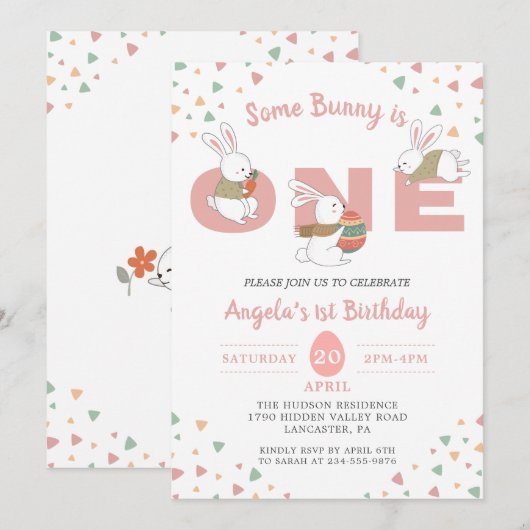 Roze wat een Bunny is een eerste paasdag Kaart (Voorkant / Achterkant)